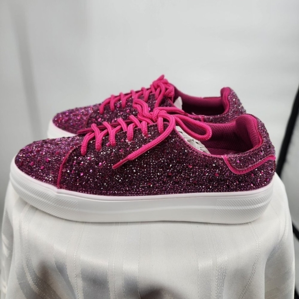 CORKYS Bedazzled Fuchsia Pink Rhinestone Sneakers Tennis Shoes 9 NWOT - Picture 7 of 9